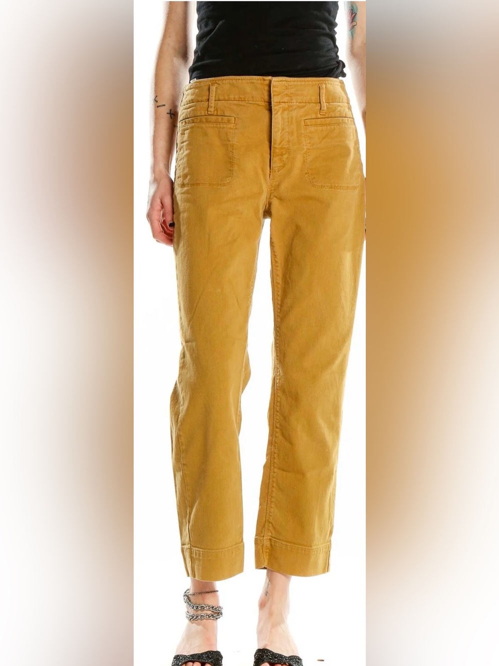 NWT Loft Patch Pockets Cotton W/Stretch Straight leg Cropped Pants Mustard Sz 6